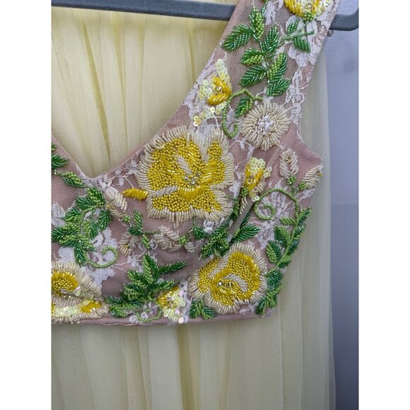 Sherri Hill Yellow Dress Two Piece Yellow Crop Top Tulle Skirt Embellished Sz 6 - Picture 3 of 8